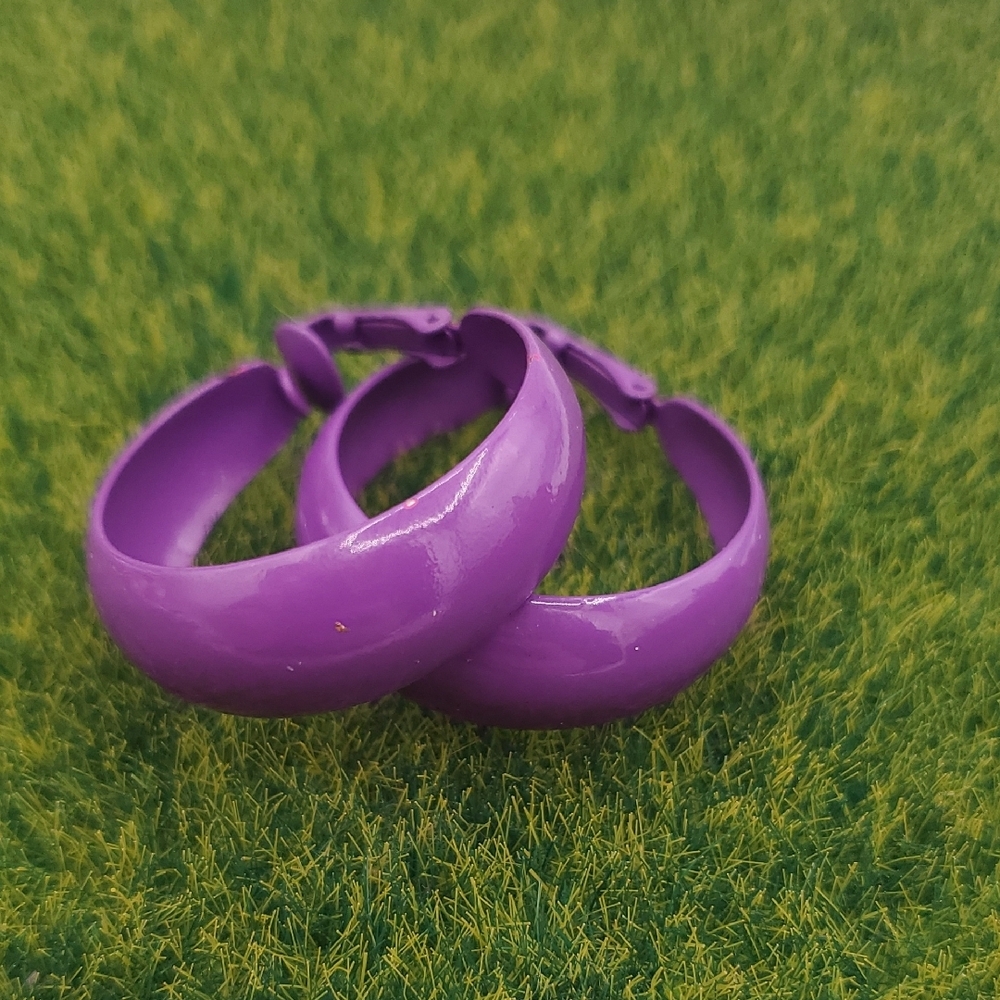 Purple Hoop Earrings Clip On E228